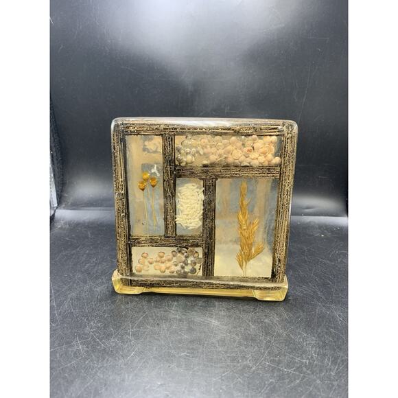 Vintage Lucite /Acrylic Napkin Holder With Encased Flowers And Seeds - Picture 3 of 7